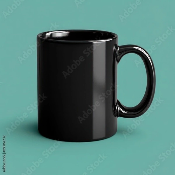 Obraz Empty black coffee mug isolated on solid muted teal background