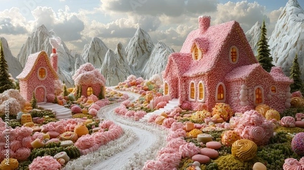 Obraz A fantasy landscape made entirely of sweets, imaginative and whimsical, fun and playful, vibrant colors, detailed and colorful