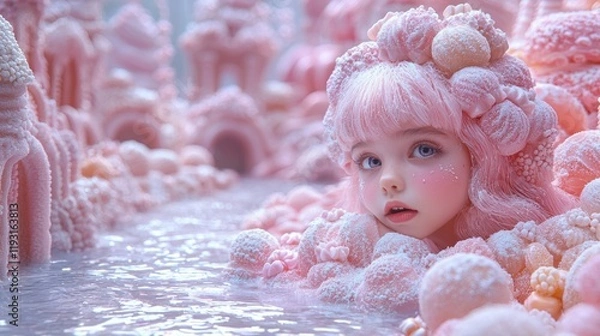 Fototapeta A fantasy landscape made entirely of sweets, imaginative and whimsical, fun and playful, vibrant colors, detailed and colorful