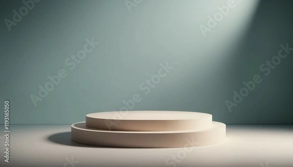 Fototapeta Small circular podium under soft shadows on wide matte background