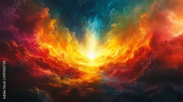 Obraz A light expanding outwards from a single point, symbolizing a goal achieved, growth, expansion, dynamic, bright colors