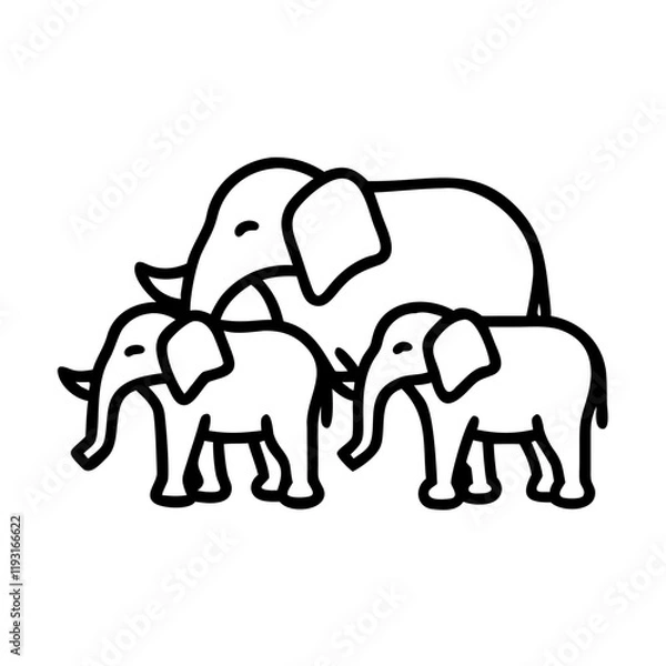 Fototapeta elephant herd icon, elephant herd line art - simple line art of elephant herd, perfect for elephant herd logos and icons and themed design