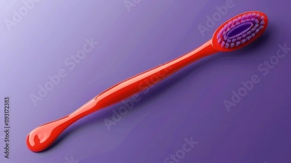 Obraz Professional Red Tongue Cleaner on Violet Background - Top View Cartoo