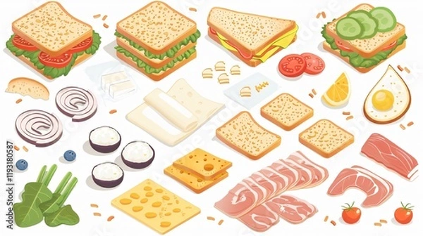 Fototapeta Isometric Sandwich Ingredients Infographic Vector Illustration
