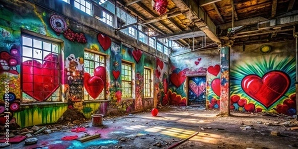 Obraz Abandoned Building Graffiti Art: Urban Exploration Photography