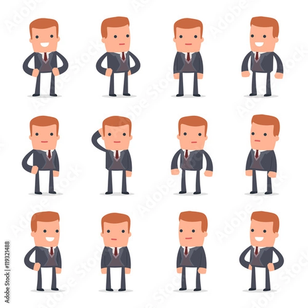 Fototapeta Set of Happy and Cheerful Character Rich man standing in relaxed
