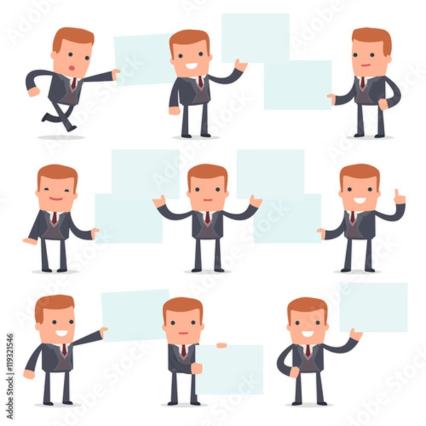 Fototapeta Set of Funny and Cheerful Character Rich man holds and interacts