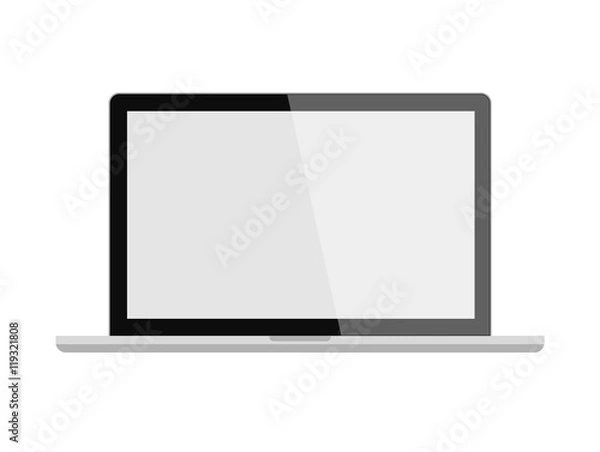 Fototapeta Isolated simple laptop on white background. Blank screen.