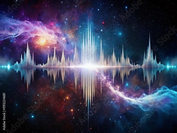 Fototapeta Abstract Music Sound Waves: 4K White Audio Waveform Animation on Black Background - Double Exposure Effect