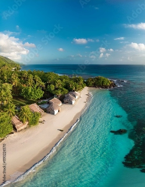 Obraz Generated image Overhead view of surfers catching waves on Arugam Bay’s golden shore.