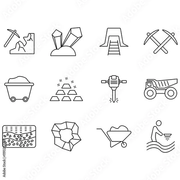 Fototapeta Mining icons set. Set of editable stroke icons.Set of Mining
