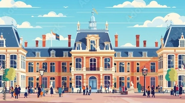 Obraz Noordeinde Palace Visited by People in The Hague, Netherlands