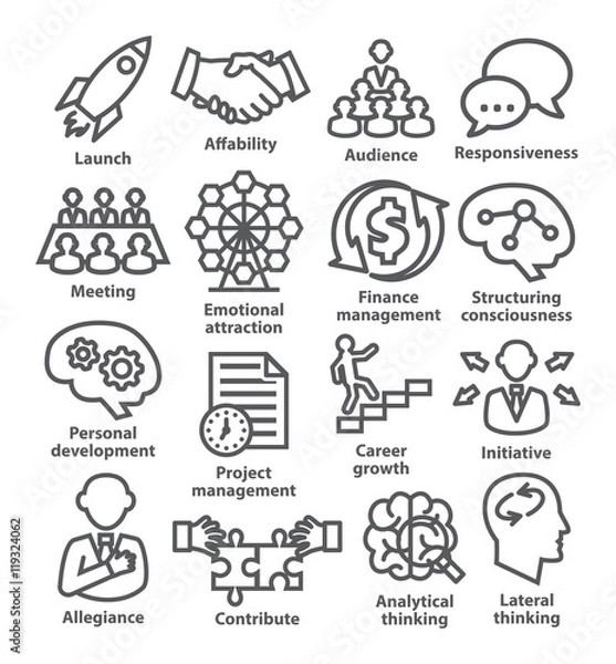 Fototapeta Business management icons in line style. Pack 01.