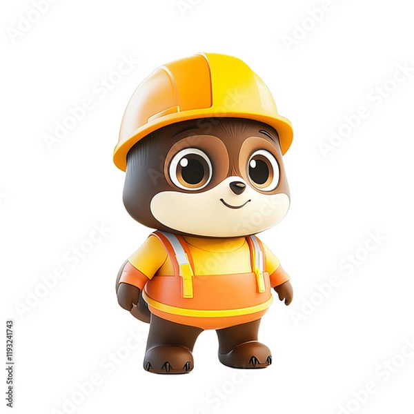 Obraz Construction-themed cartoon character worksite illustration creative setting playful perspective