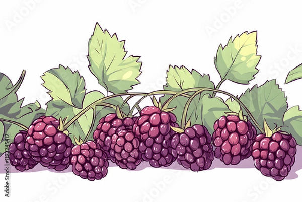 Fototapeta Fresh Raspberries with Green Leaves on a White Background for Design Use