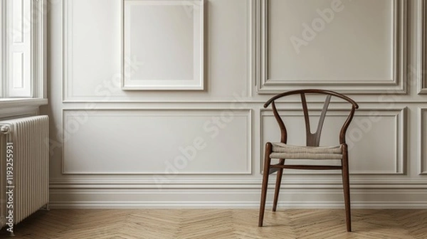 Fototapeta Elegant Minimalist Home Interior with Stylish Wooden Chair