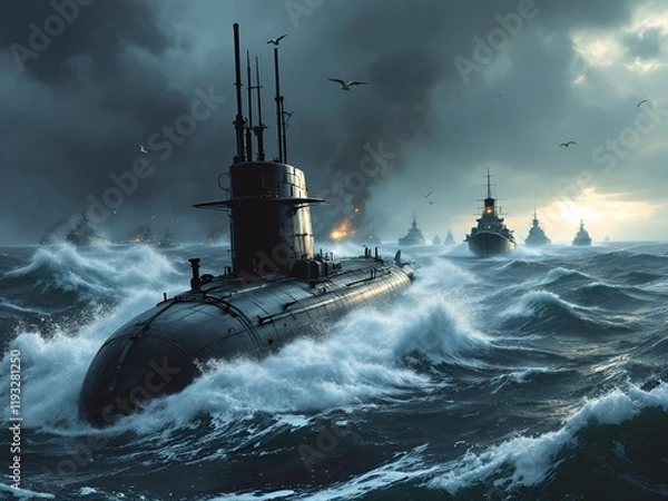 Obraz Submarine Firing Torpedo