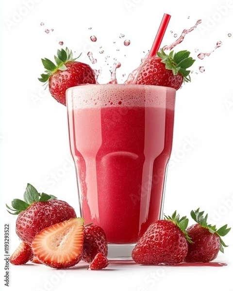 Fototapeta Refreshing strawberry smoothie with splashes.