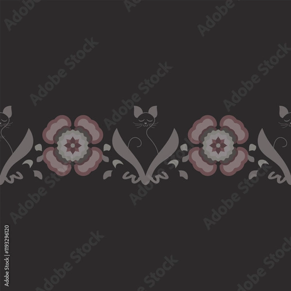 Obraz Seamless pattern. Relaxed cat meditating and flower.