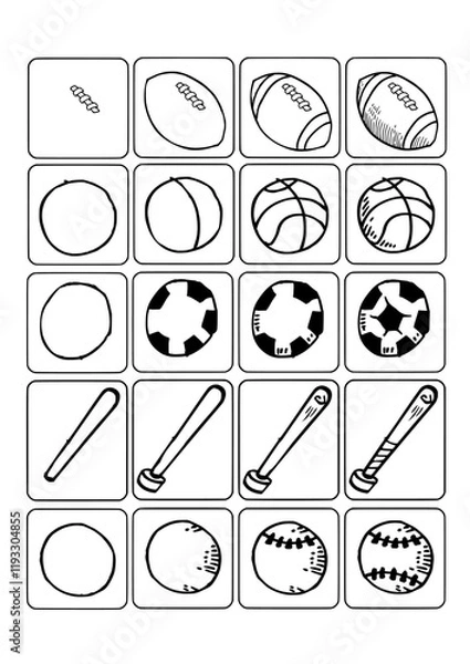 Obraz How To Draw Sports Balls WorkSheet Page Vector Illustration Art
