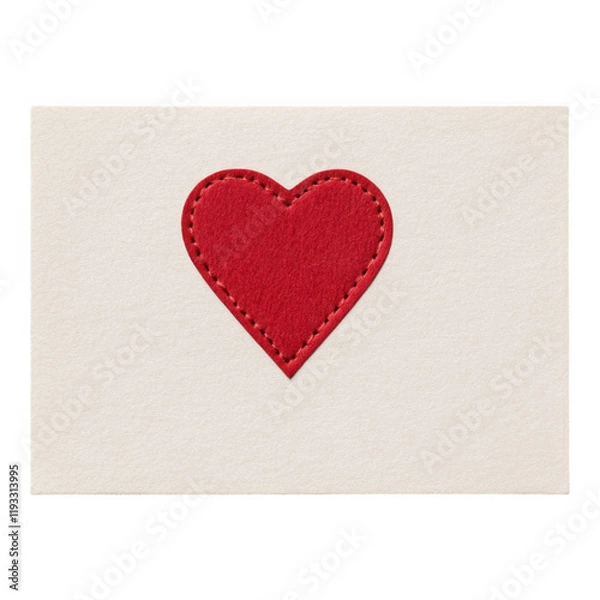 Obraz Handmade red felt heart on beige card symbolizing love, affection, and handcrafted art, perfect for themed occasions and gifting.