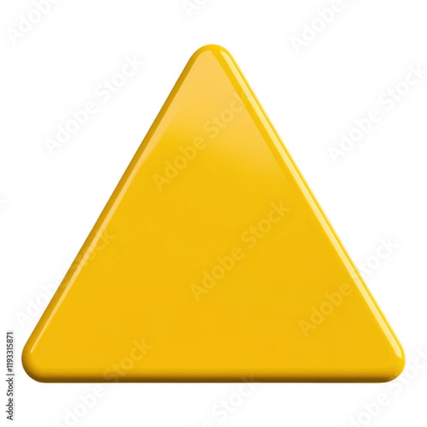 Obraz 3D yellow triangle with glossy surface, isolated on white background. Ideal for design projects and educational materials.