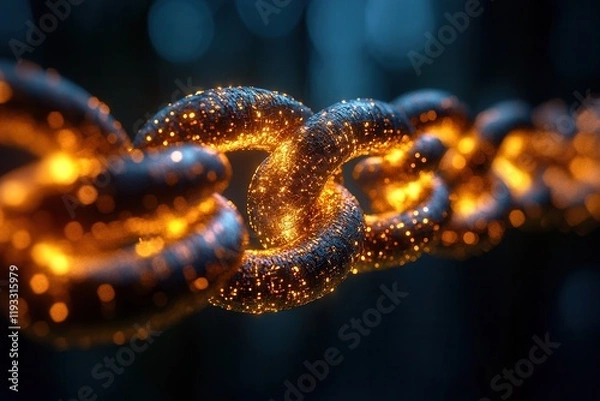 Obraz Glowing links of a chain illuminated in the dark with stunning sparkles and bright colors showcased in a close-up view