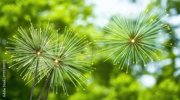 Fototapeta Close-up of vibrant papyrus flowers against a lush green background. Saint Patrick's Day, St Paddy's Day, St Patty's Day - Irish National Holiday and Cultural Celebration
