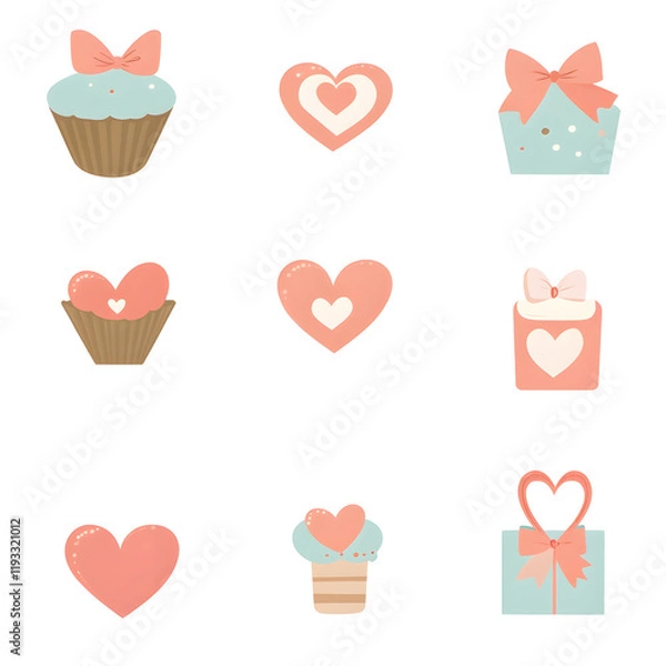 Fototapeta A set of icons a minimalist valentine days
