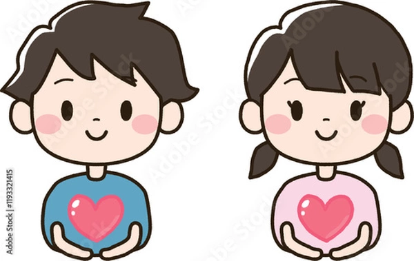 Obraz 両手の上にハートを浮かべる男女の子どもセット