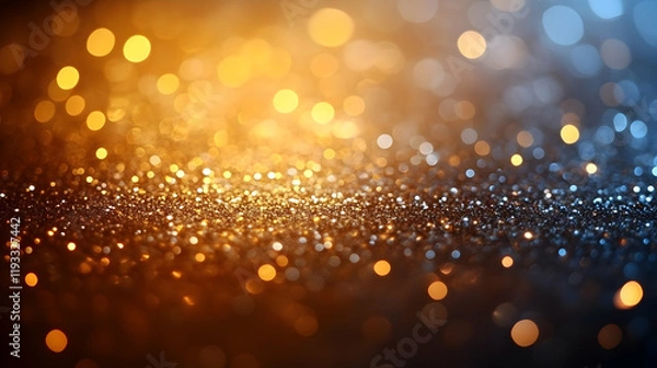 Fototapeta Golden and Blue Glitter Sparkle Background with Bokeh Lights