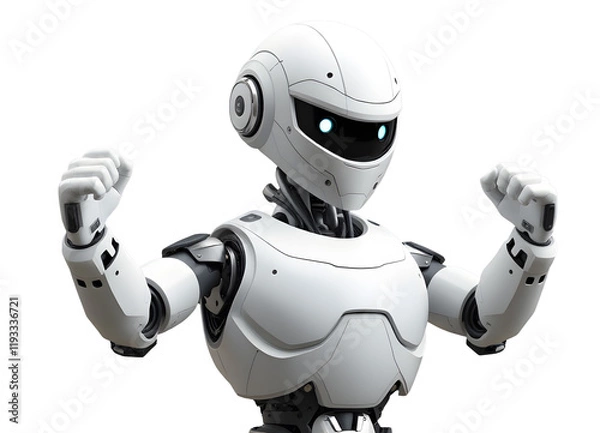 Fototapeta Robot AI sur fond blanc qui fait un signe de la main . intelligence artificielle