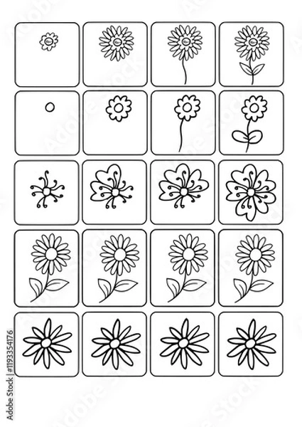 Obraz How to Draw Flowers Vector Illustration Workbook page design Art