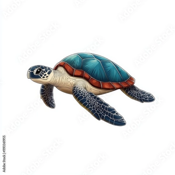 Fototapeta Colorful and Artistic Illustration of a Graceful Sea Turtle Swimming Underwater with Vibrant Shell and Detailed Patterns in a Captivating Ocean Scene