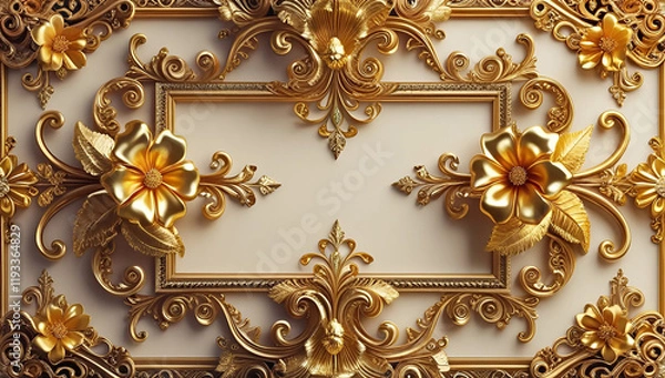 Fototapeta Rococo-Inspired Golden Frame with Classical Motifs