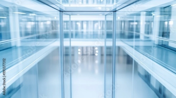 Fototapeta Aerial view showcasing a modern glass building characterized by numerous reflective windows, highlighting contemporary architectural design.