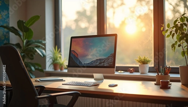 Fototapeta office interior with computer