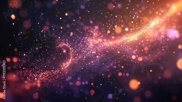 Fototapeta Beautiful Abstract Background of Glowing Particles and Sparkling Stars in a Deep Space Environment with Colorful Energy Waves and Twinkling Lights