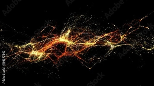 Fototapeta Abstract Flow of Golden and Red Light on a Dark Background, Capturing the Dynamic Movement and Energy in a Vivid Display of Color and Form