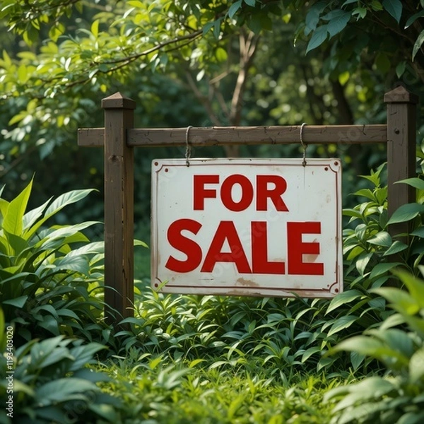 Obraz The Sign 'For Sale' amidst lush greenery, Ai generated Images
