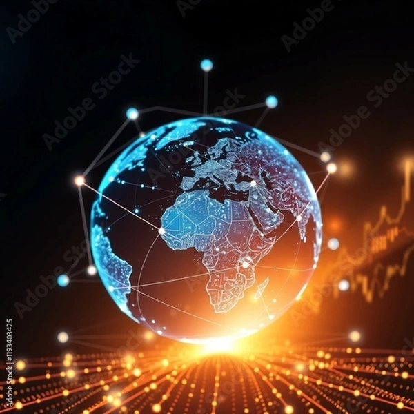 Fototapeta Digital Earth globe showcasing global business trading, telecommunication connectivity, and world finance network, Ai generated Images