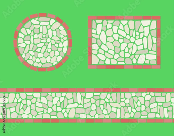 Obraz Seamless stone path vector, roundand rectangular white stone plazas design