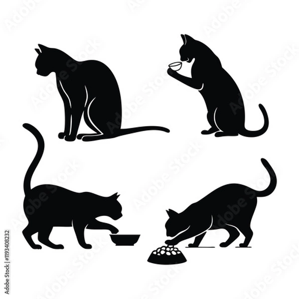 Obraz Eating cat vector silhouette.