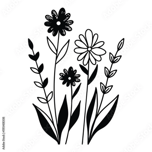 Fototapeta Line art sketch flowers for various design.