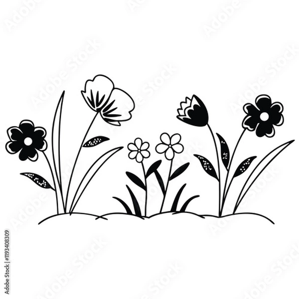 Fototapeta Line art sketch flowers for various design.