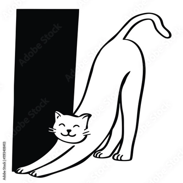 Obraz Smiling cat vector. Happy cat line art