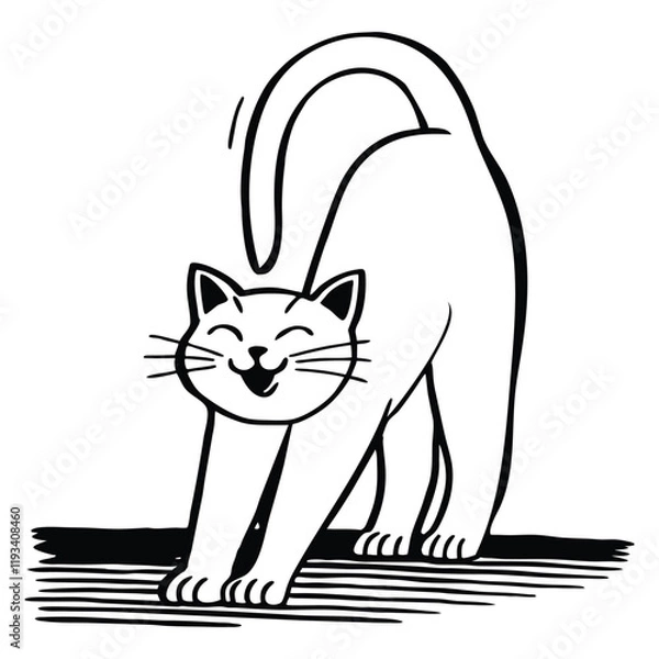 Fototapeta Smiling cat vector. Happy cat line art