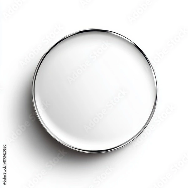 Fototapeta A detailed close-up view of a white plate featuring an elegant silver rim, showcasing its refined design and craftsmanship.