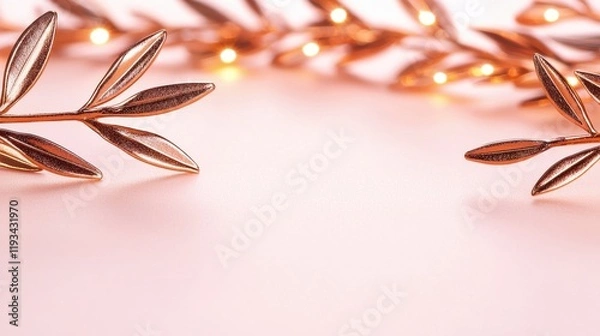 Fototapeta Elegant Copper Leaves with Soft Glow on a Light Background