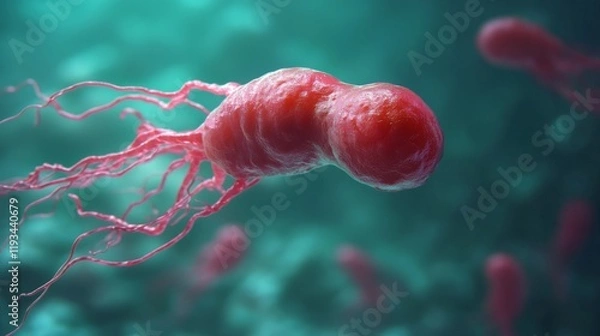Obraz Microscopic View of Vibrio Cholerae Bacteria: A Detailed 3D Render